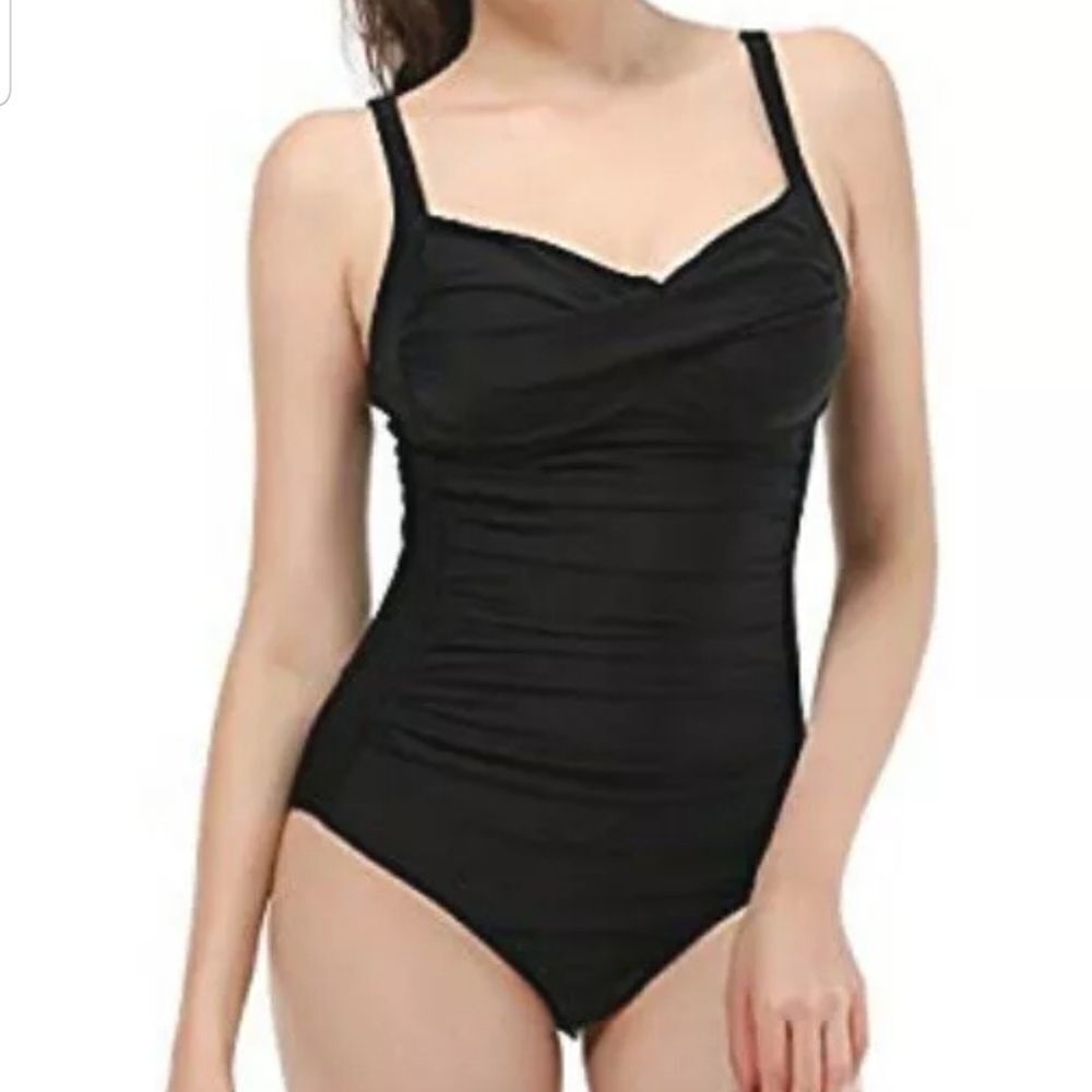 ADFOLF One Piece Black Ruched swimsuit. Sz medium.